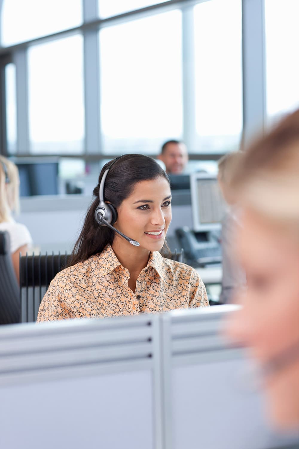 Call center rep on a call